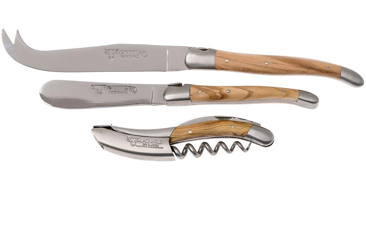 Laguiole En Aubrac Set De Cuchillos Para Vino Y Queso 3-unidades De Madera De Olivo, SFV99OLIH 3 Laguiole En Aubrac Set De Cuchillos Para Vino Y Queso 3-unidades De Madera De Olivo, SFV99OLIH